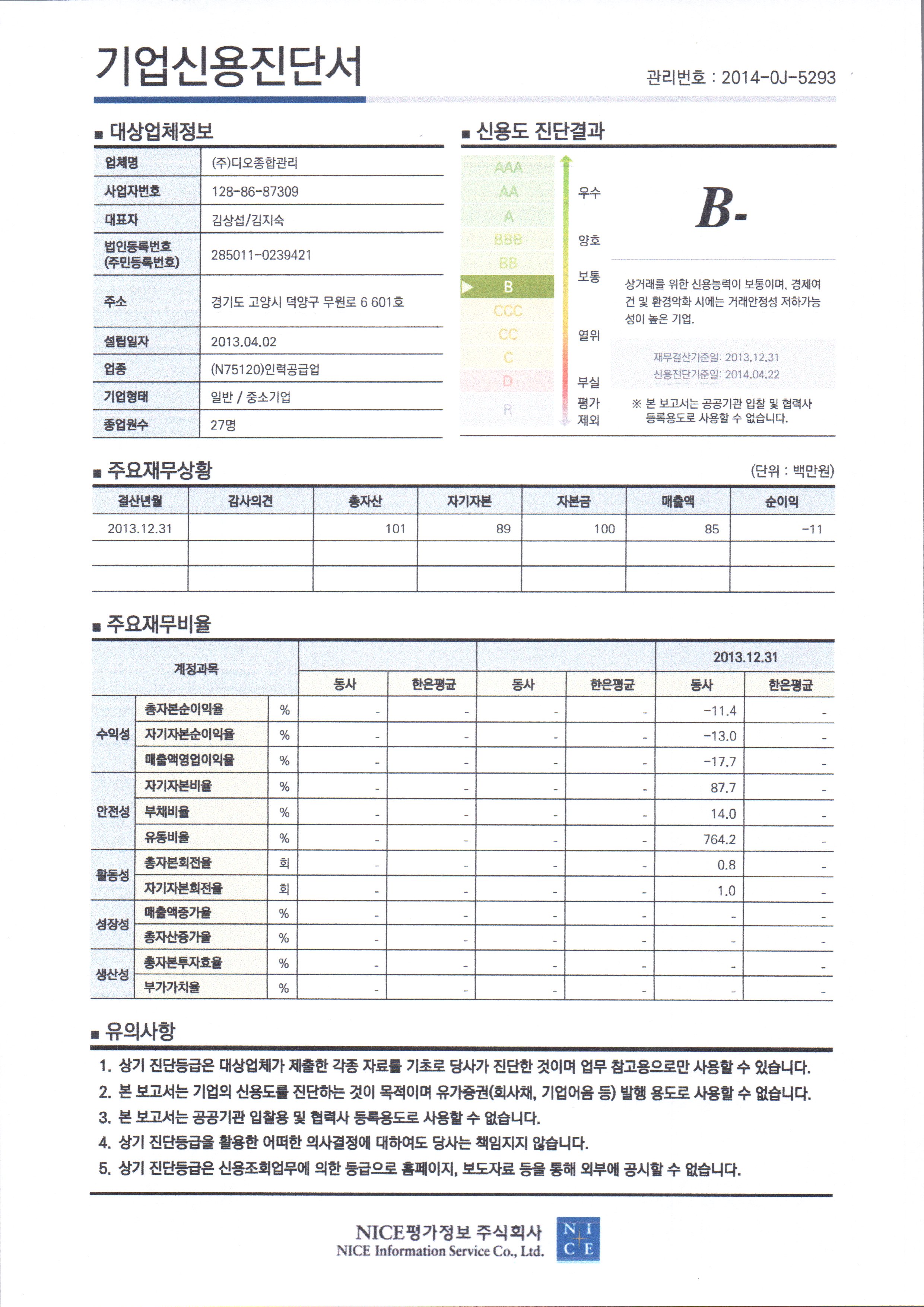 기업신용평가등급 확인서